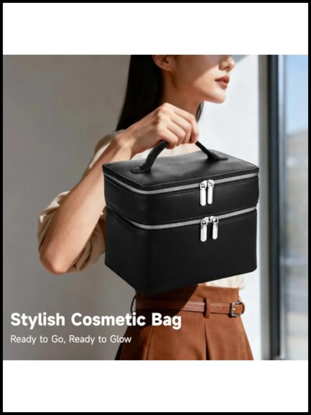 Large Capacity Cosmetic Organizer with Removable Liner, Waterproof PU Leather,